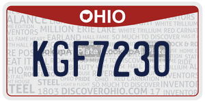 KGF7230  license plate in OH
