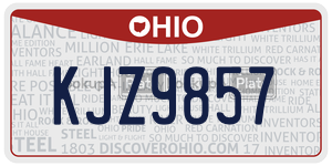 KJZ9857 license plate in Ohio