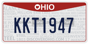 KKT1947  license plate in OH