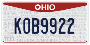 KOB9922 license plate in Ohio