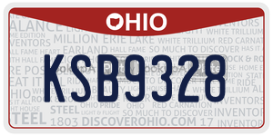KSB9328 license plate in Ohio