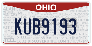 KUB9193  license plate in OH