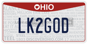 LK2GOD license plate in Ohio