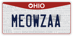 MEOWZAA license plate in Ohio