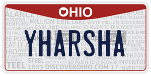 YHARSHA license plate in Ohio