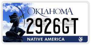 2926GT license plate in Oklahoma