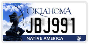 JBJ991  license plate in OK