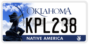 KPL238  license plate in OK