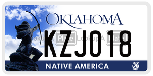 KZJ018  license plate in OK