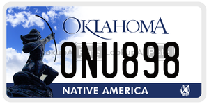 ONU898  license plate in OK