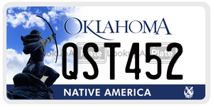 QST452  license plate in OK