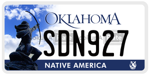 SDN927  license plate in OK