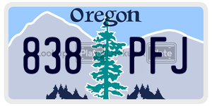 838PFJ license plate in Oregon