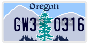GW30316 license plate in Oregon