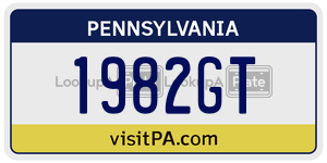 1982GT  license plate in PA