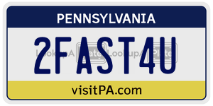 2FAST4U license plate in Pennsylvania