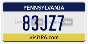 83JZ7  license plate in PA