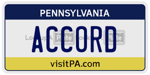 ACCORD license plate in Pennsylvania