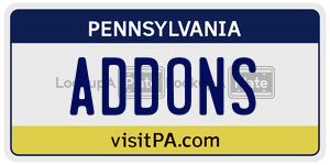 ADDONS license plate in Pennsylvania