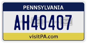 AH40407 license plate in Pennsylvania