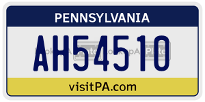 AH54510 license plate in Pennsylvania