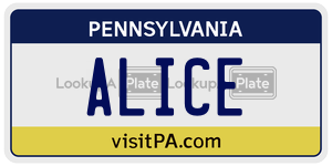 ALICE  license plate in PA