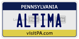ALTIMA license plate in Pennsylvania