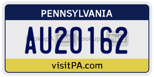 AU20162 license plate in Pennsylvania