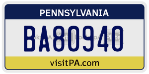 BA80940  license plate in PA
