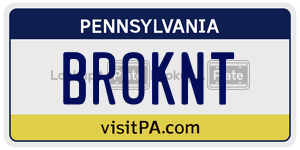 BROKNT  license plate in PA