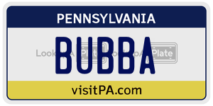 BUBBA  license plate in PA
