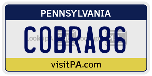 COBRA86 license plate in Pennsylvania