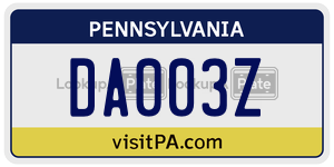 DA003Z license plate in Pennsylvania