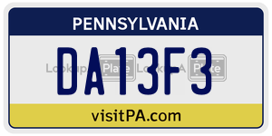 DA13F3 license plate in Pennsylvania