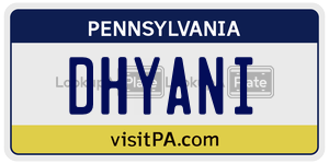 DHYANI license plate in Pennsylvania