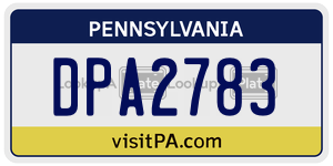 DPA2783 license plate in Pennsylvania