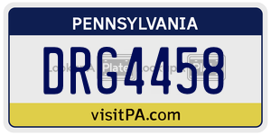 DRG4458 license plate in Pennsylvania
