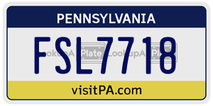 FSL7718 license plate in Pennsylvania