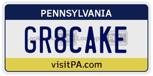 GR8CAKE license plate in Pennsylvania