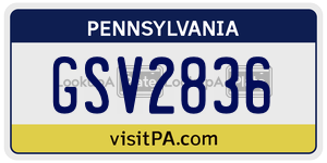 GSV2836 license plate in Pennsylvania