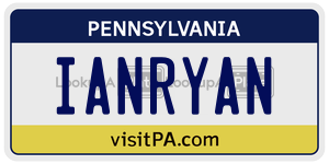 IANRYAN license plate in Pennsylvania