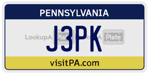 J3PK license plate in Pennsylvania