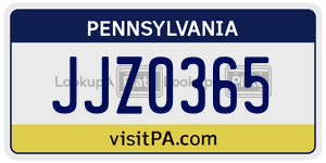 JJZ0365  license plate in PA