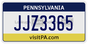 JJZ3365  license plate in PA