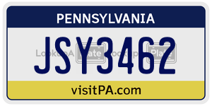 JSY3462 license plate in Pennsylvania