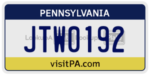 JTW0192  license plate in PA