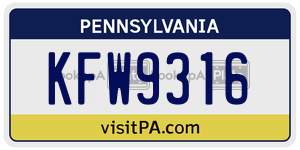 KFW9316 license plate in Pennsylvania