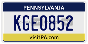 KGE0852 license plate in Pennsylvania