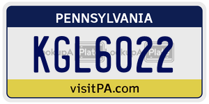 KGL6022 license plate in Pennsylvania