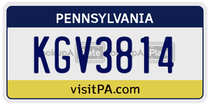 KGV3814  license plate in PA
